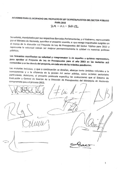 Protocolo de Acuerdo Ley de Presupuestos del Sector Público 2013 Protocolo de Acuerdo Ley de Presupuestos del Sector Público 2013
