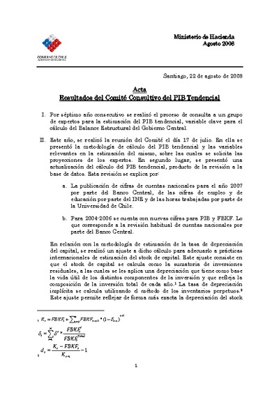 Acta Comité Consultivo PIB Tendencial 2009 Acta Comité Consultivo PIB Tendencial 2009