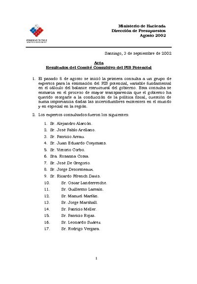 Acta Comité Consultivo PIB Tendencial 2007 Acta Comité Consultivo PIB Tendencial 2007