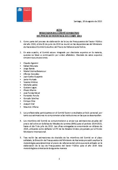 Acta Comité Consultivo Precio del Cobre 2013