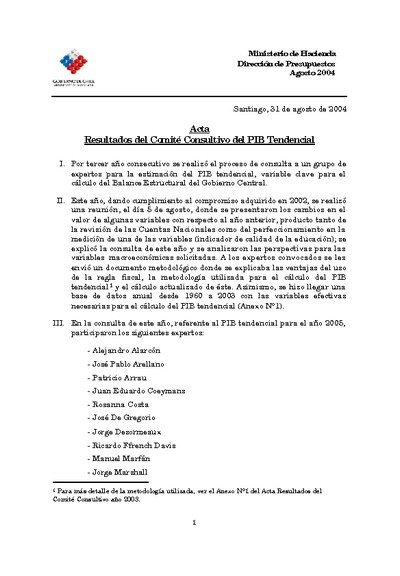 Acta Comité Consultivo PIB Tendencial 2007 Acta Comité Consultivo PIB Tendencial 2007