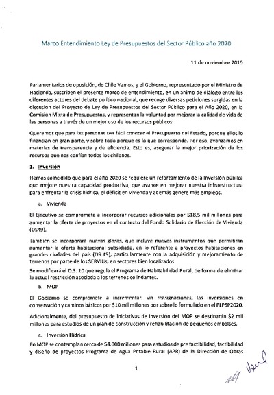 Marco de entendimiento Ley de Presupuestos 2020, Comisión mixta