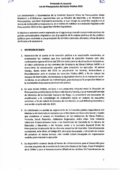 Protocolo de Acuerdo Ley de Presupuestos del Sector Público 2023