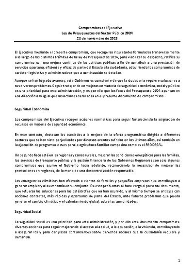 Compromisos del Ejecutivo - Ley de Presupuestos del Sector Público 2024 Compromisos del Ejecutivo - Ley de Presupuestos del Sector Público 2024