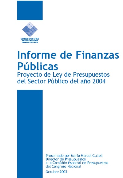 Informe de Finanzas Públicas del Proyecto de Ley de Presupuestos del Sector Público del año 2004