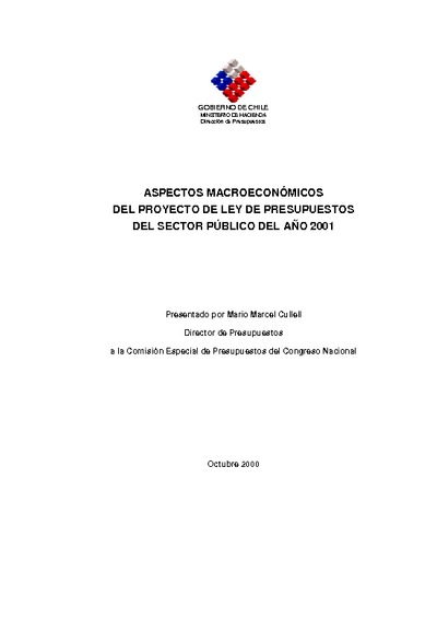 Aspectos Macroeconómicos del Proyecto de Ley de Presupuestos del Sector Público del año 2001