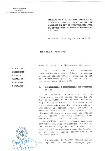 Mensaje Presidencial y Articulado Proyecto de Ley de Presupuestos 2026 Mensaje Presidencial y Articulado Proyecto de Ley de Presupuestos 2026