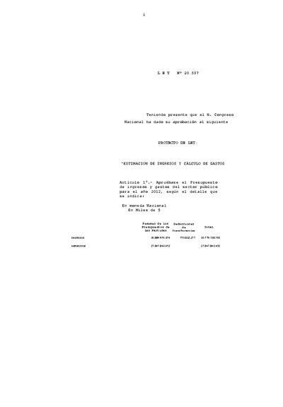 Articulado Ley de Presupuestos del Sector Público año 2012 Articulado Ley de Presupuestos del Sector Público año 2012