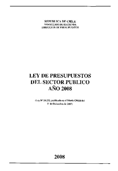 Ley de Presupuestos del Sector Público año 2008 Ley de Presupuestos del Sector Público año 2008